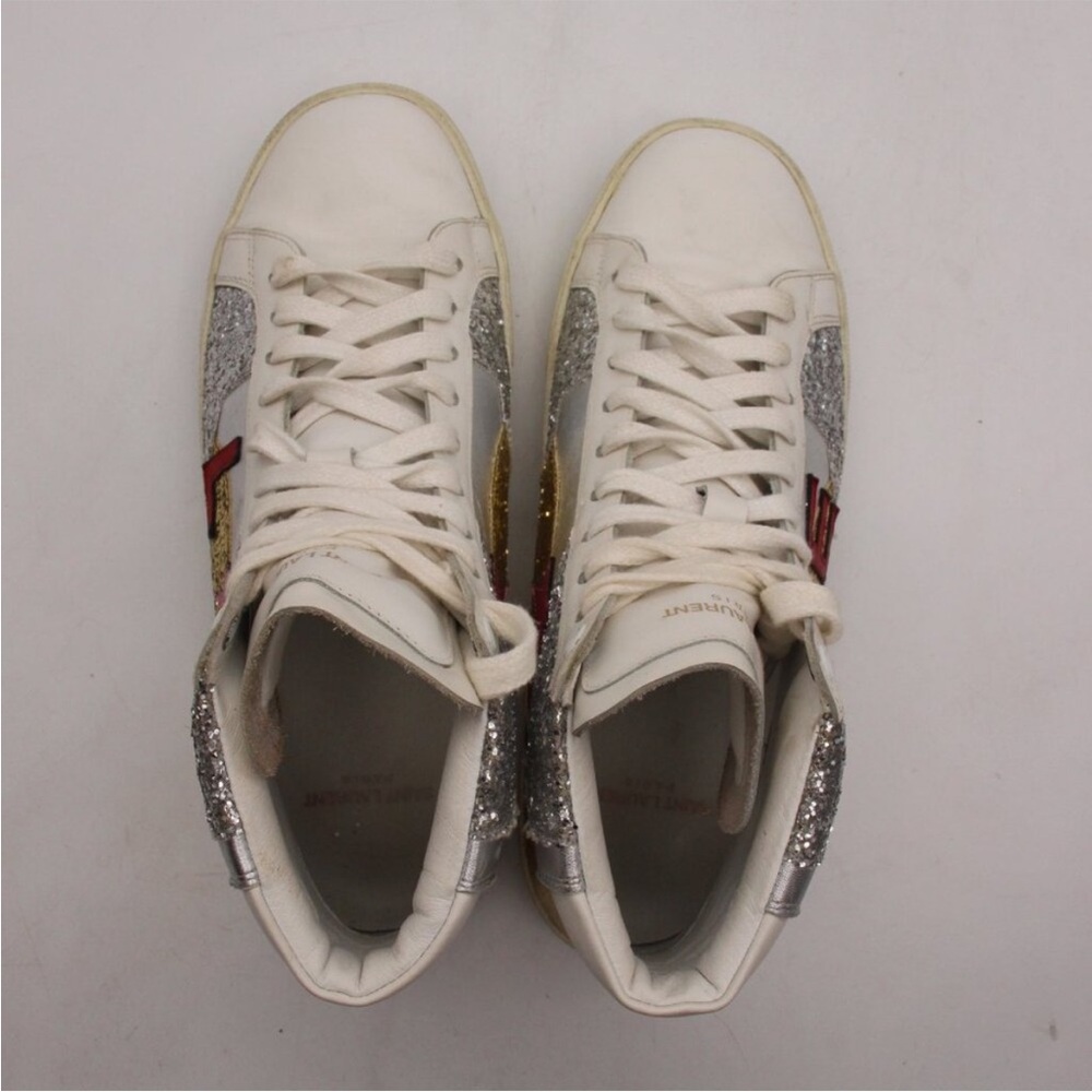 Saint Laurent Silver and Gold Glitter Love High-Top Sneakers - Picture 7 of 9